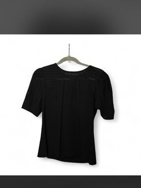 ANN TAYLOR- Women's black short sleeve blouse with details on the sleeves-Size:S